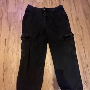 Patched Black denim cargo jeans